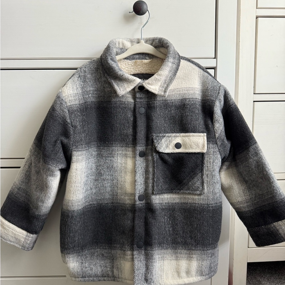 Zara Black and Cream Fleece-Lined Jacket